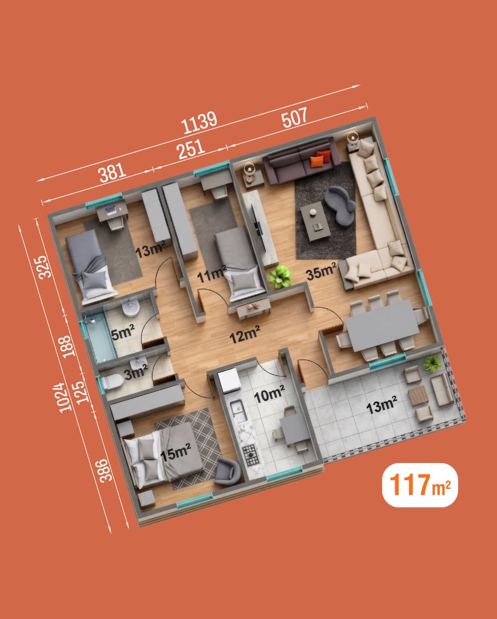 117 m² Tek Katlı Prefabrik Ev — 2