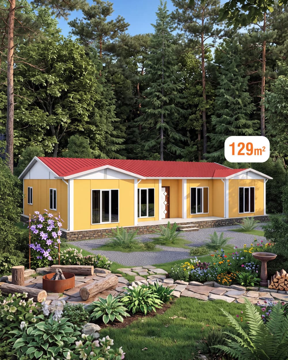 129 m² Tek Katlı Prefabrik Ev