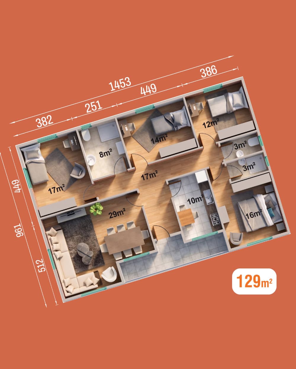 129 m² Tek Katlı Prefabrik Ev — 2