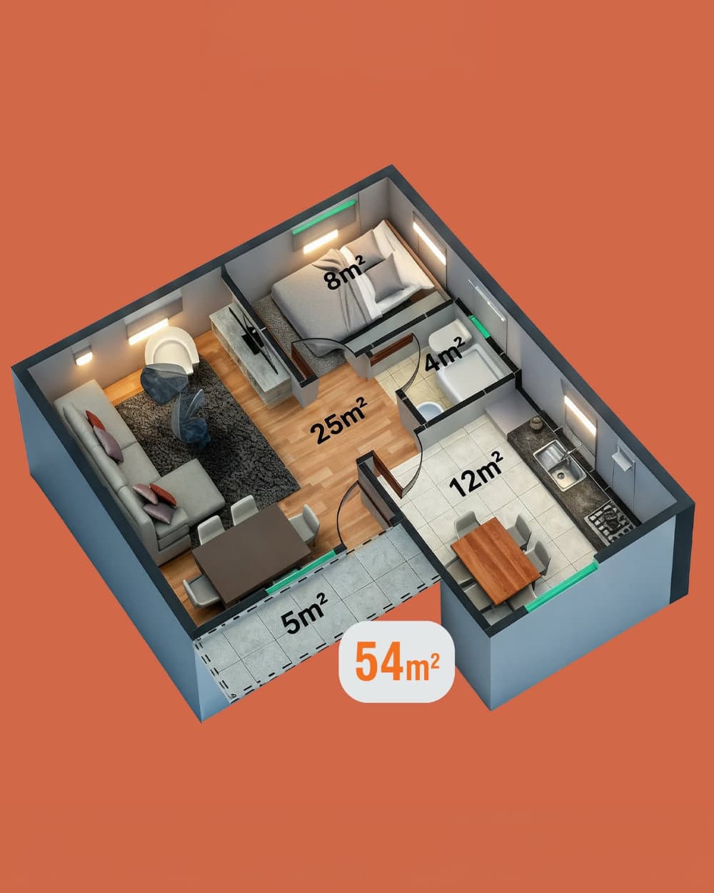 54 m² Tek Katlı Prefabrik Ev — 2