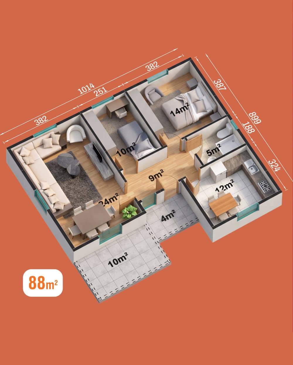 88 m² Tek Katlı Prefabrik Ev — 2