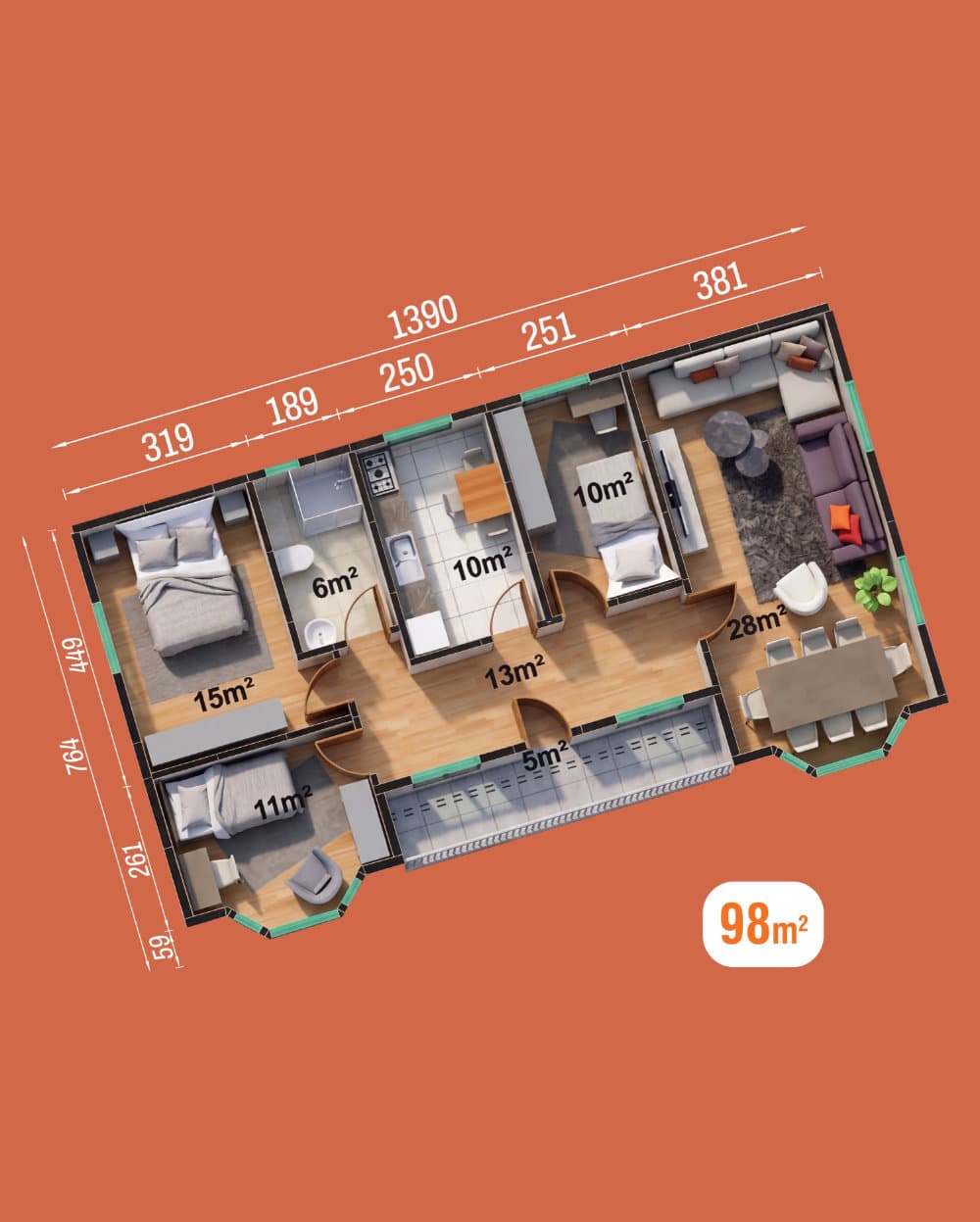 98 m² Tek Katlı Prefabrik Ev — 2